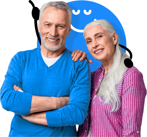 Couple de seniors souriants accompagnés par Partner Assurances