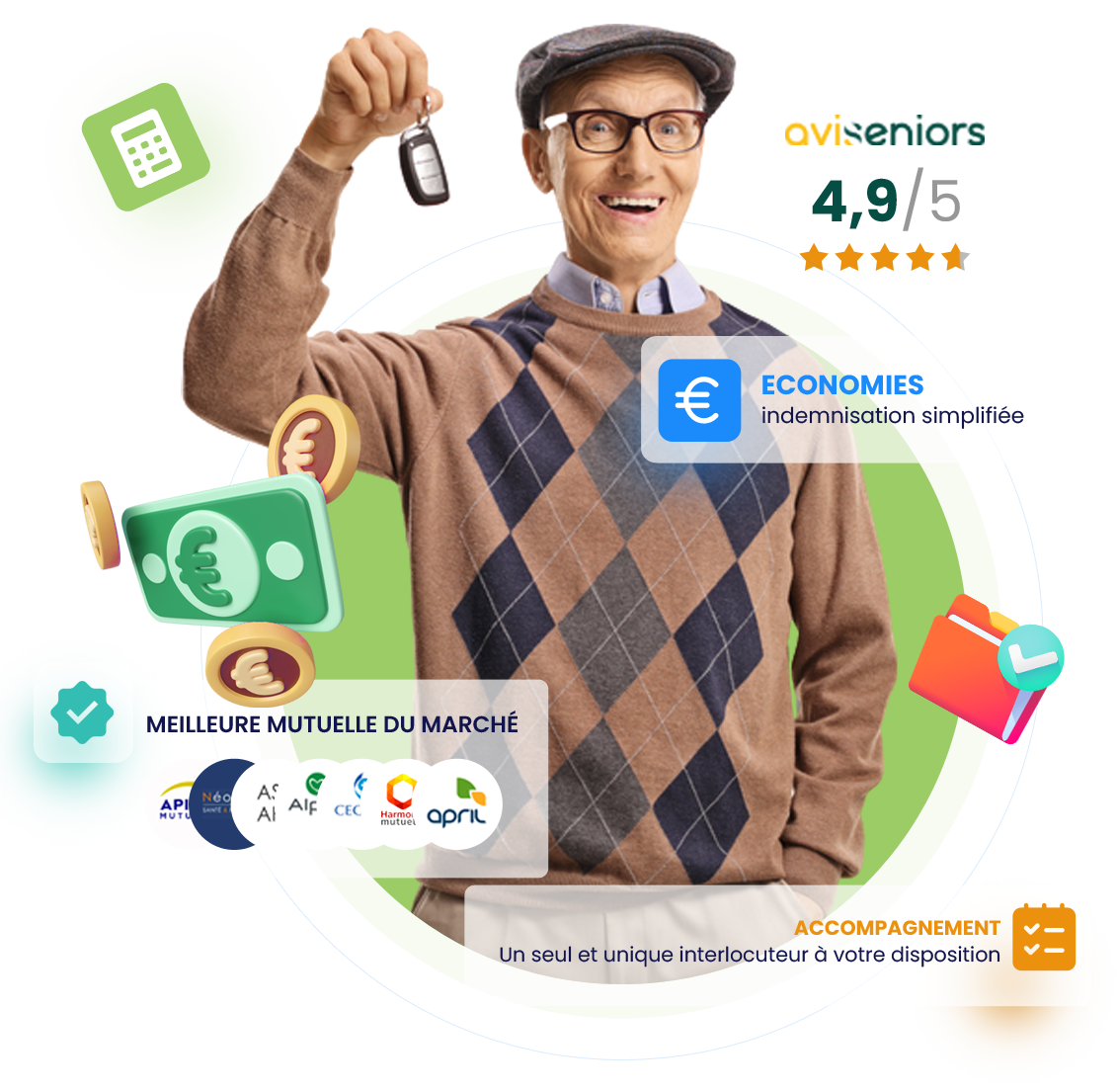 Senior souriant avec une clé de voiture